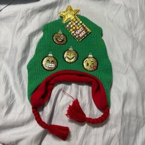 Green and Red Emoji Knit Hat with Gold Star